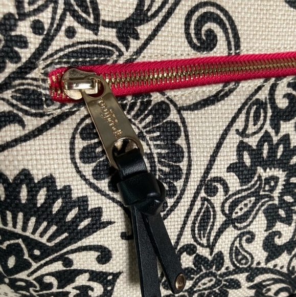 Spartina Tote Linen Canvas Double Leather Straps Paisley Print Rope Detail GUC - Picture 6 of 14